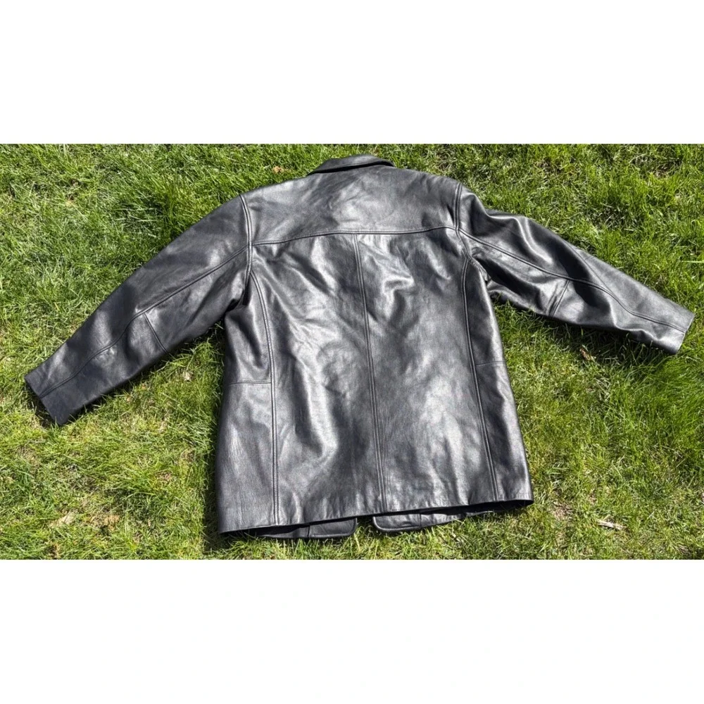 Vintage RBM Outdoor Collection Mens Black Genuine Leather Car Coat Jacket Medium
